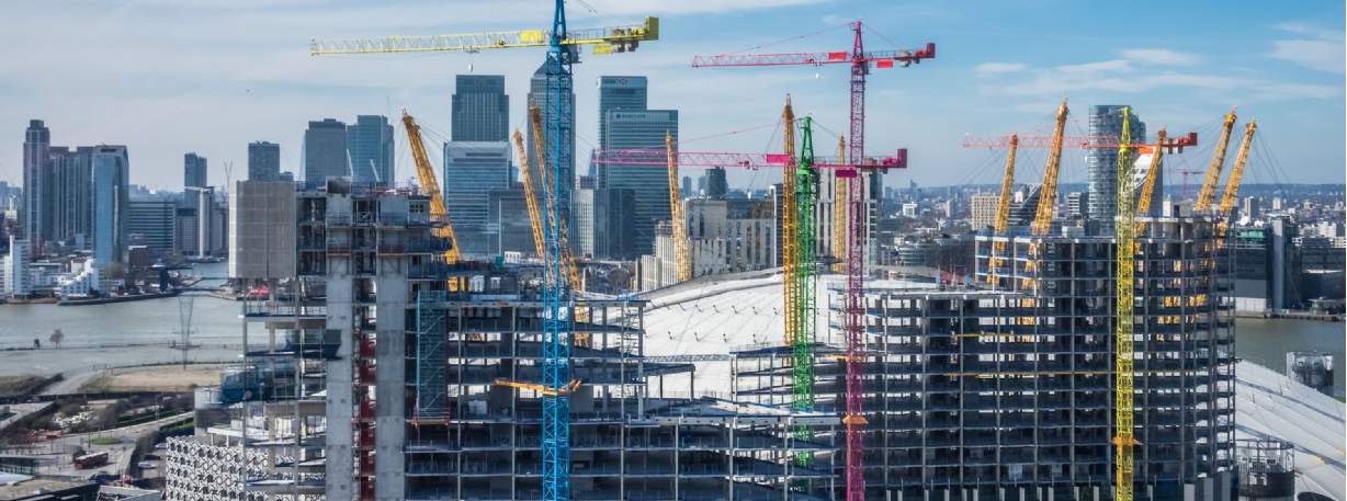 London skyline with construction cranes