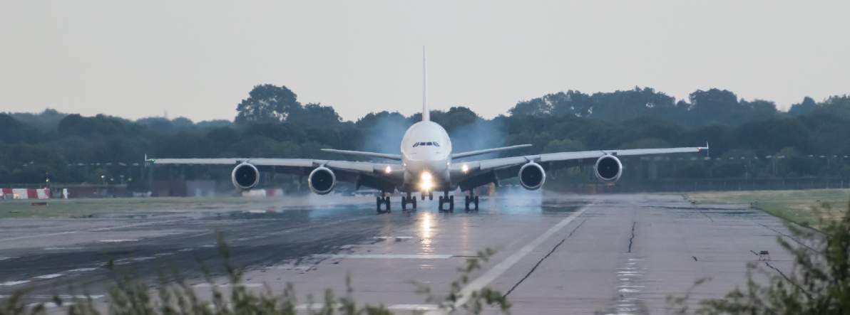 International flight landing in the UK