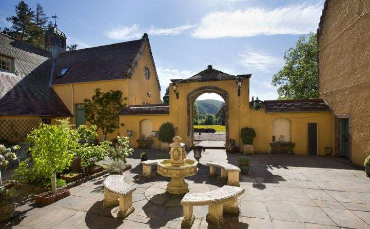 Courtyard garden, Leithen Lodge, Innerleithen, Peeblesshire 