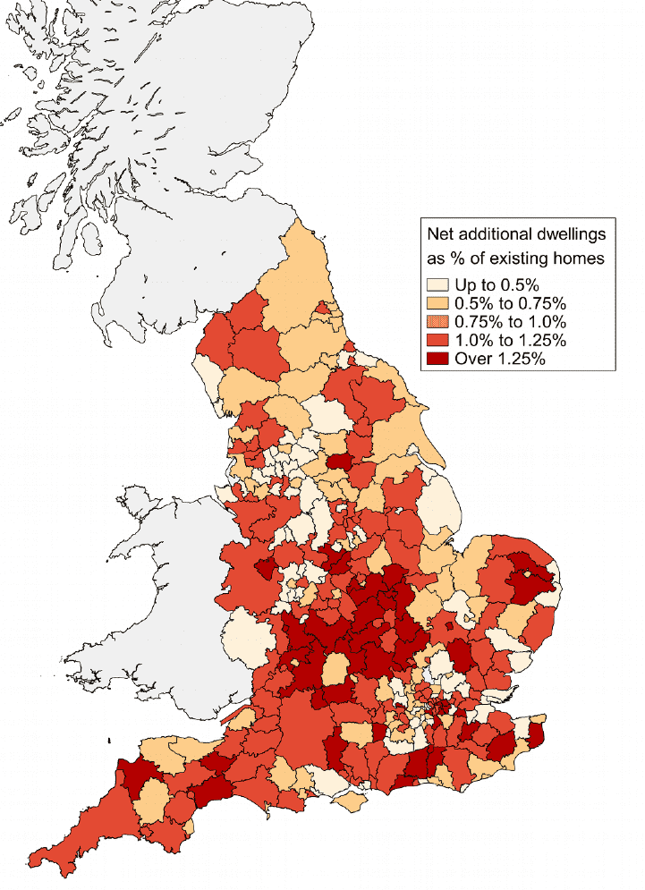 Net additional dwellings as % of existing homes